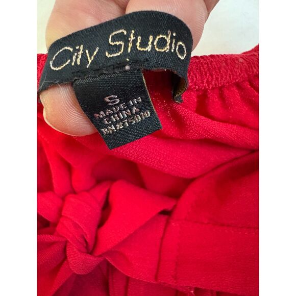 City Studio Red Ruffles Tiered Dress V Neck Size S Date Romantic Feminine Girly - Picture 7 of 10